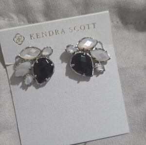 Kendra Scott Carmela Black + MOP Stone Stud Earrings In Silver Setting